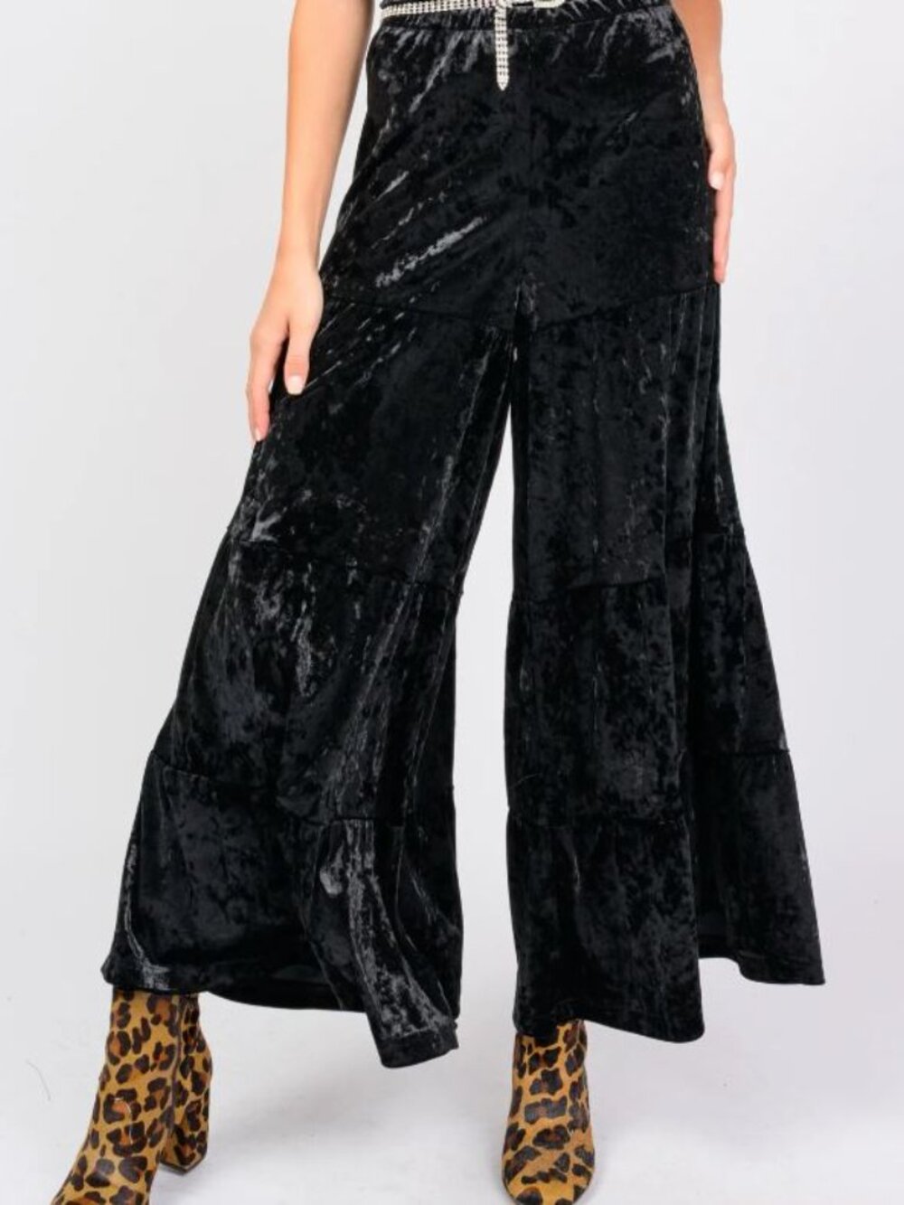 Ivy Jane Black Velvet Wide-Leg Tiered Pants